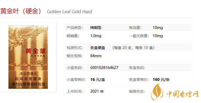 黃金葉（硬金）多少錢一包 黃金葉（硬金）價格參數一覽。
